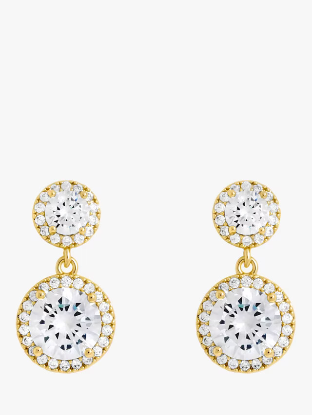 Jon Richard Cubic Zirconia and Pave Halo Drop Earrings, Gold | John Lewis (UK)