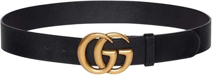 Gucci Women’s GG Marmont Wide Belt Black Smooth Calf Leather, Double G Buckle in Antique Brass ... | Amazon (US)