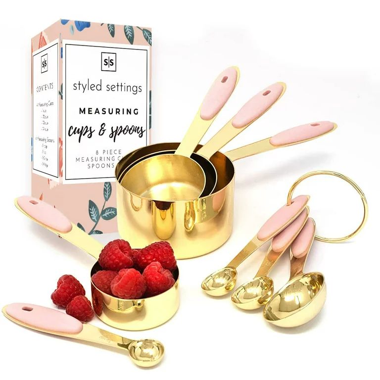 Pink Measuring Cups and Spoons Set - Sturdy 8PC Pink & Gold Measuring Cups and Spoons Set Stainle... | Walmart (US)