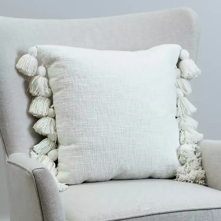 Ivory Rylin Cotton Pillow with Side Tassels | Kirkland's Home