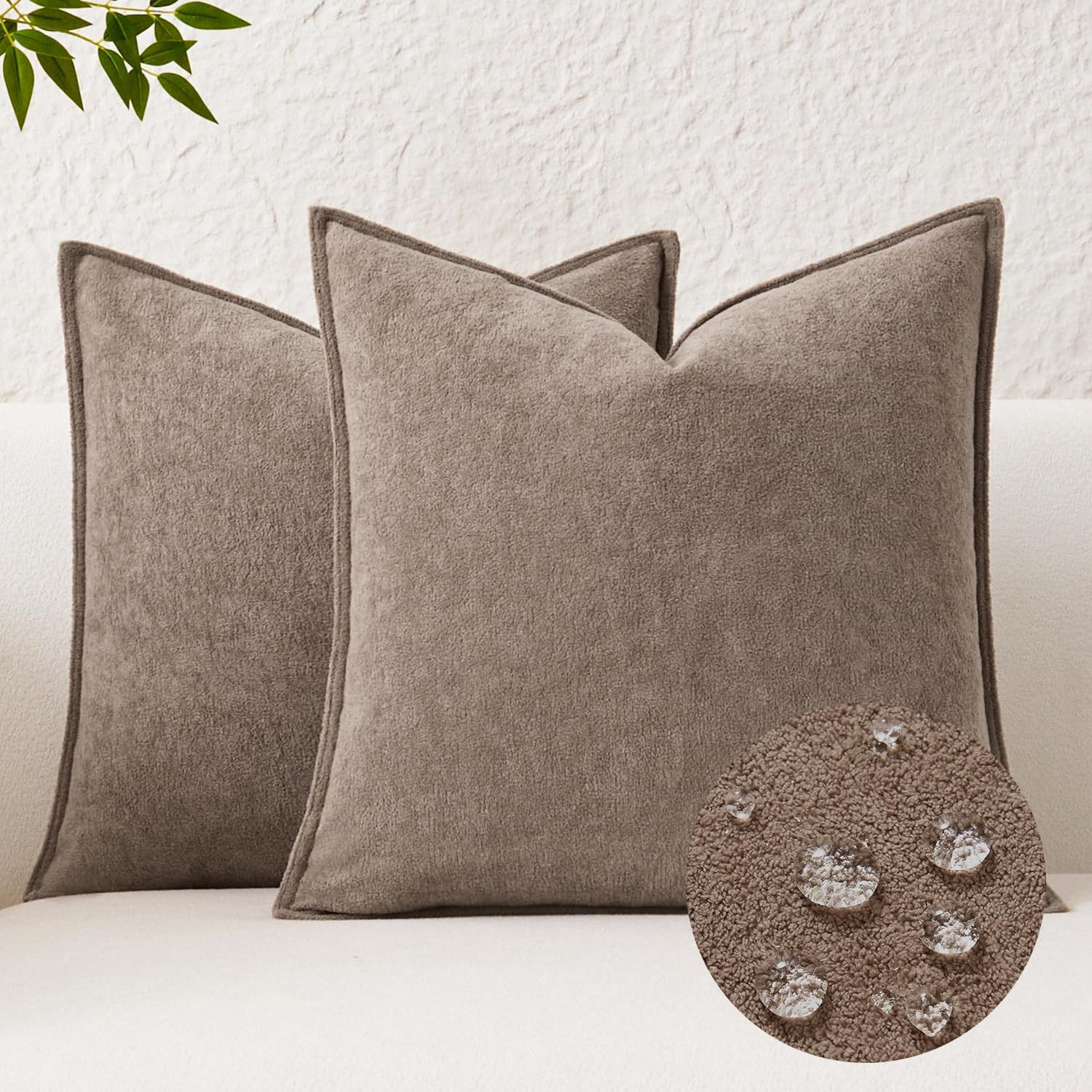 Kevin Textile Waterproof Decorative Pillow Covers Taupe 18x18 Inch Pack of 2 Soft Boucle Textured... | Amazon (US)