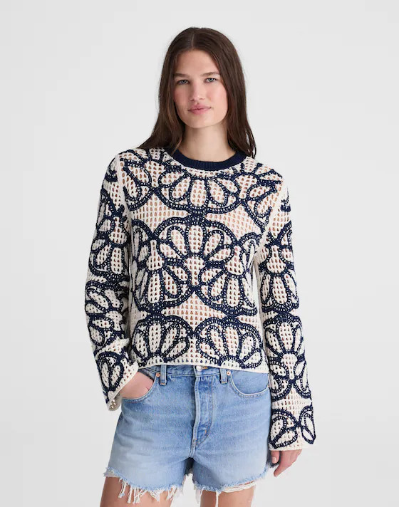 Floral-Embroidered Open-Stitch Sweater | Madewell