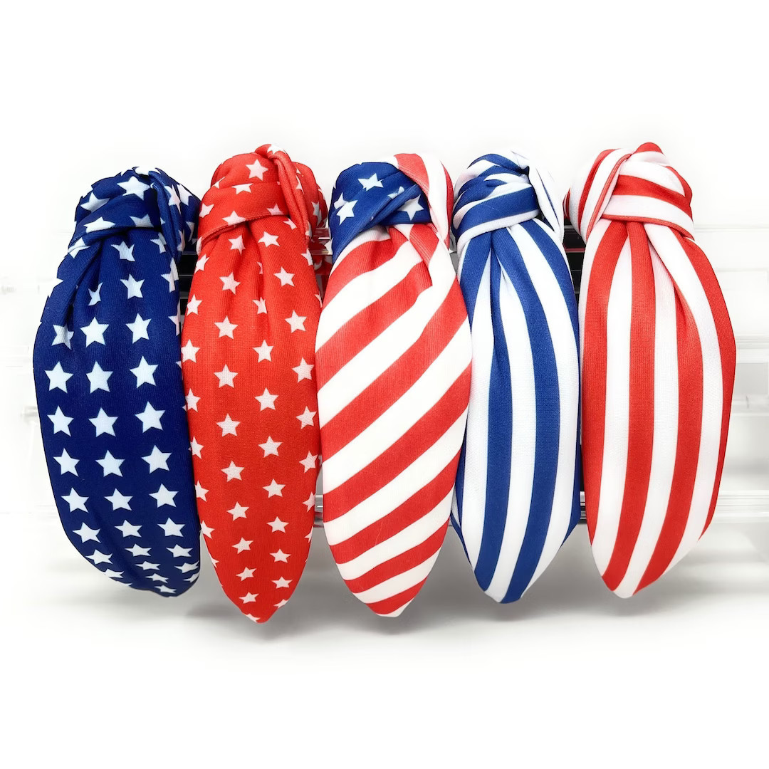 USA Knotted Headband, 4th of July Knot Headband, Top Knotted Headband, Striped Knot Headband, Red... | Etsy (US)