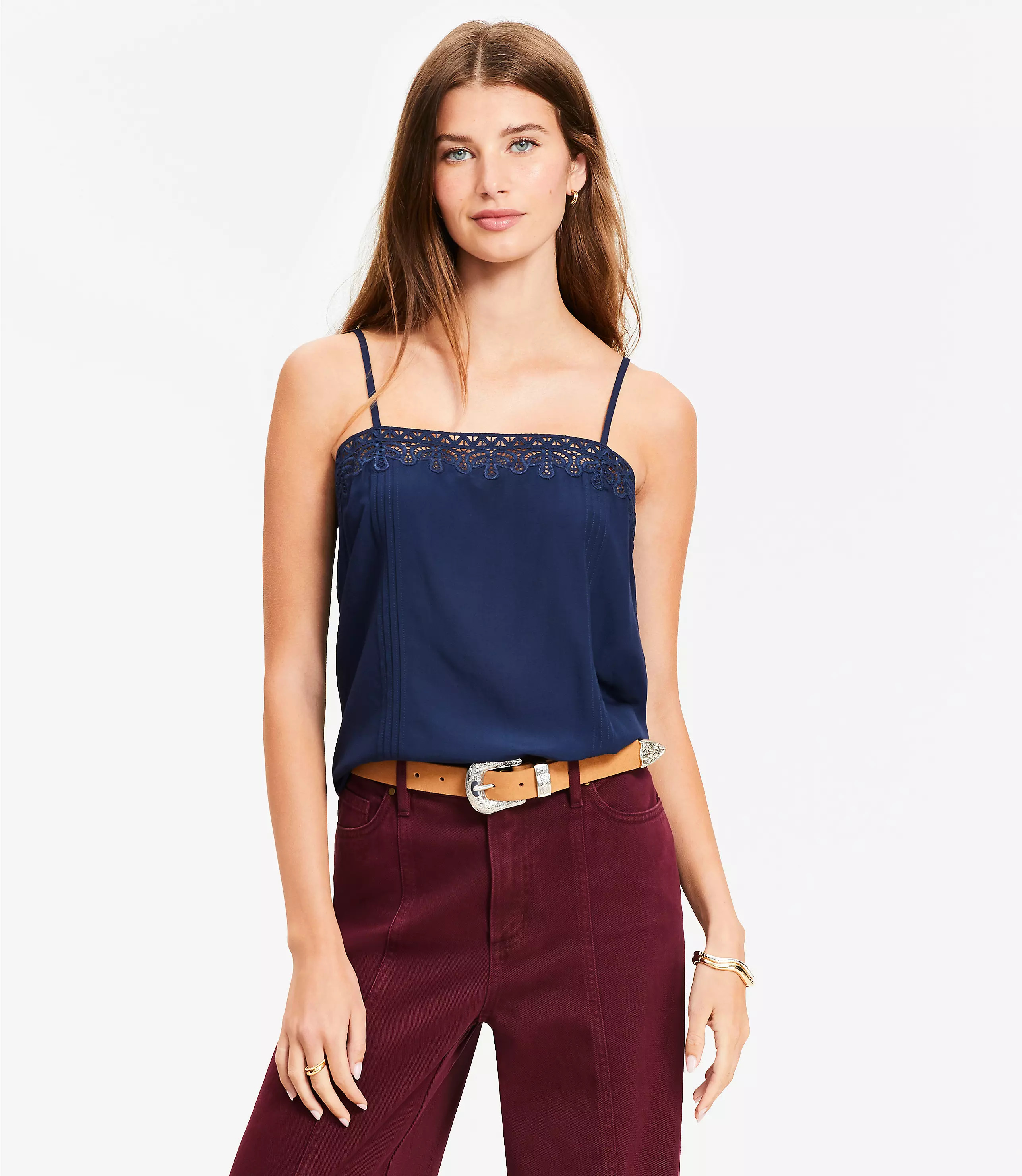 Lace Trim Pintucked Cami | LOFT