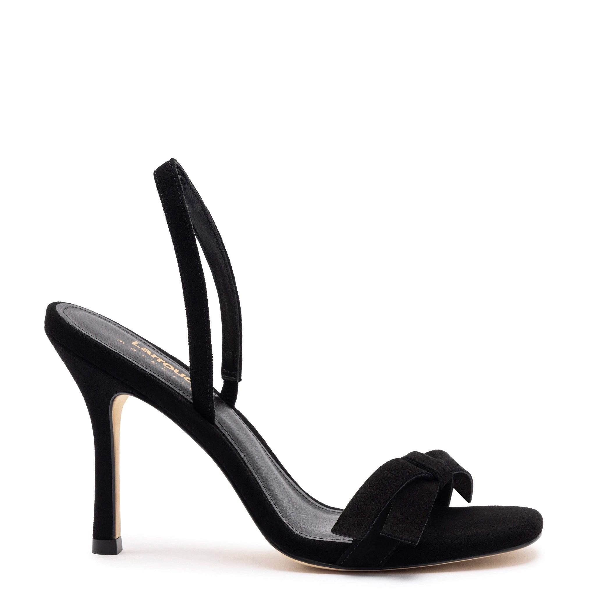 Larroudé x Markarian Sandal In Black Suede | Larroude