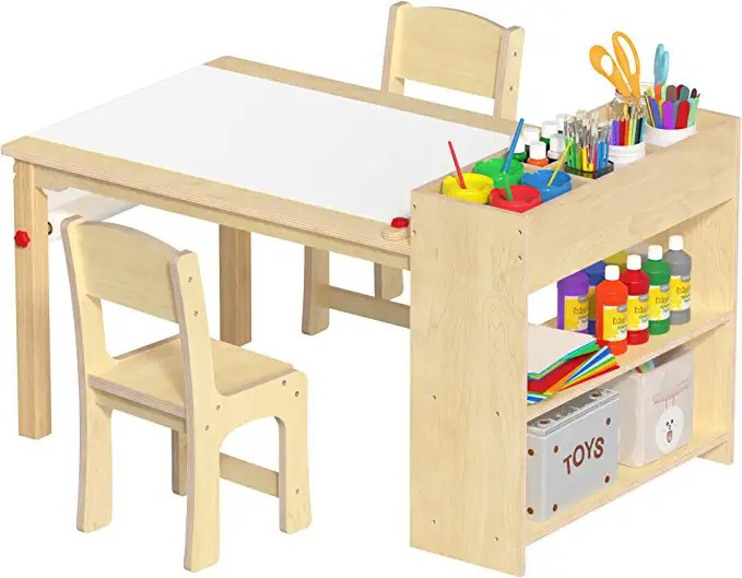 Kids Art Table and 2 Chairs, Wooden Drawing Desk, Activity & Crafts, Children's Furniture, 42x23 | Amazon (US)