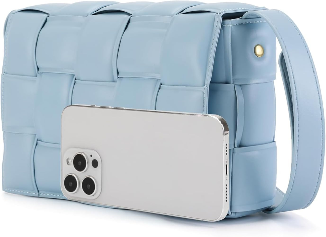 Women Small Woven Padded Cassette Crossbody Shoulder Bag，Hand Woven Leather Tote Bag Square Tre... | Amazon (US)