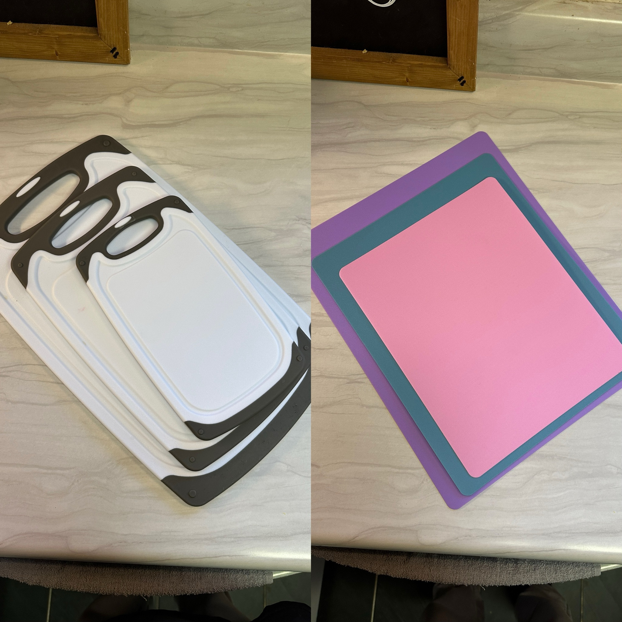 I use both sets of these cutting boards for different purposes!! The ones on the left I actually got from our wedding registry and they are definitely more durable. The ones on the right are more flimsy but a wayyyy better price point!

#cuttingboards #homepurchases #homeproducts #weddingregistry #kitchen #kitchenpurchases

#LTKFindsUnder50 #LTKHome #LTKFamily