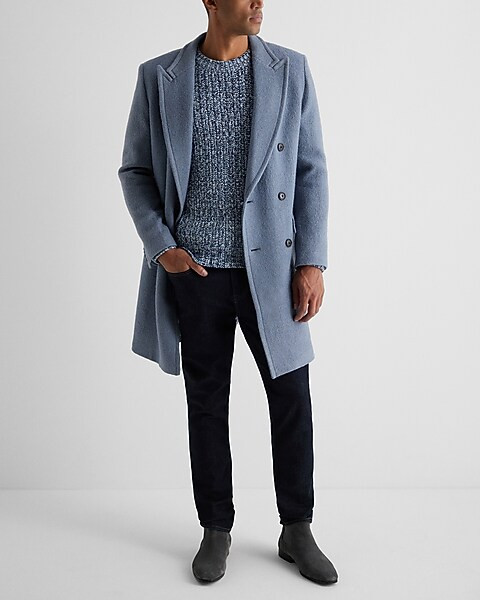 Dusty Blue Double Breasted Textured Boucle Signature Topcoat | Express