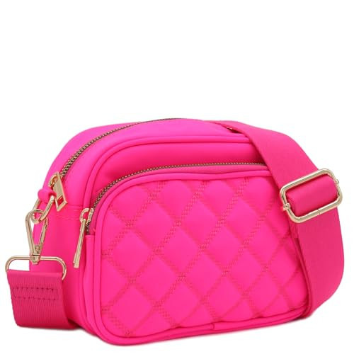 FashionPuzzle Quilted Nylon Crossbody Bag with Wide Strap (Neon Fuchsia) | Amazon (US)