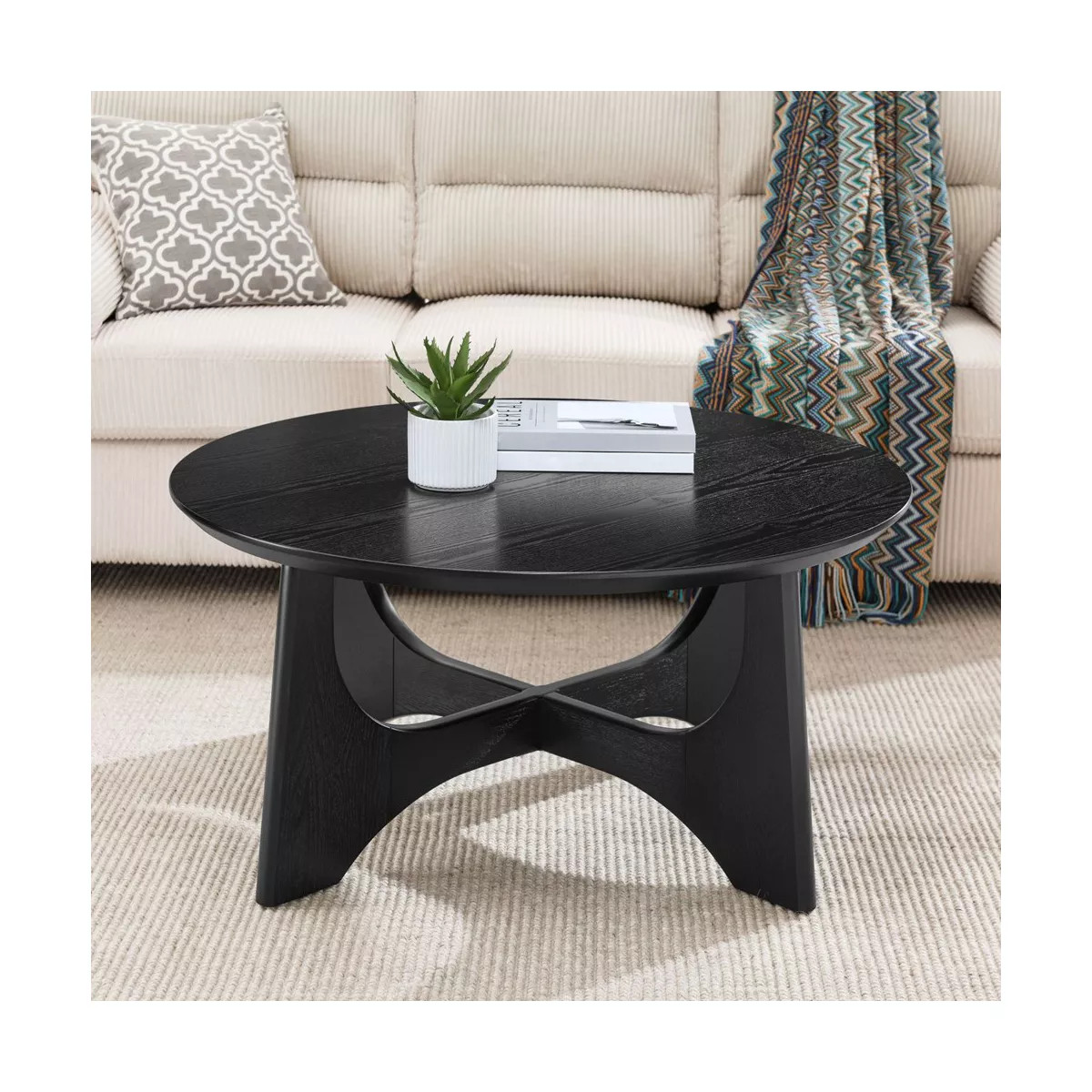 36'' Round Coffee Table, Wooden Coffee Table with Cross Legs, Center Sofa Table, Cocktail Table f... | Target