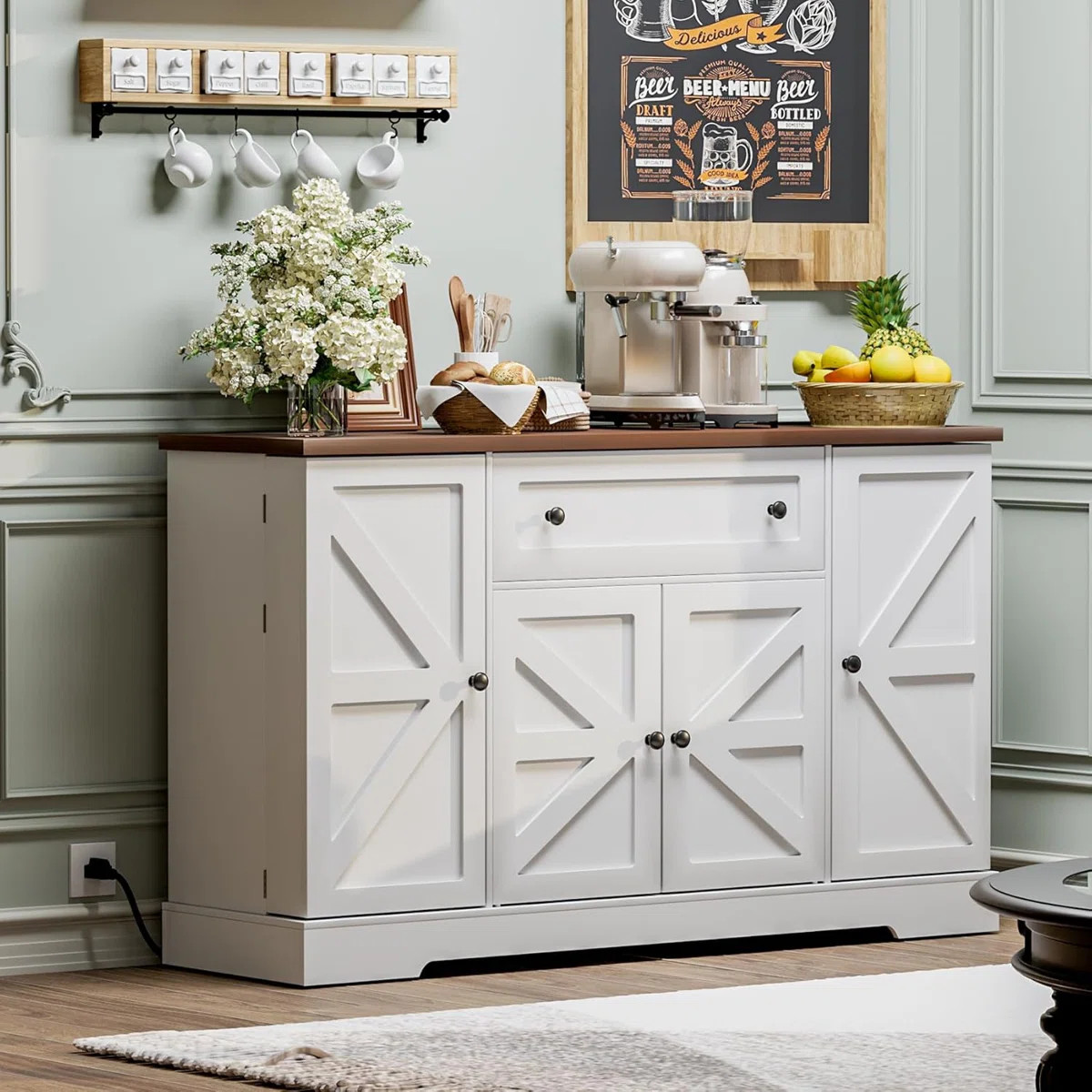 55.1'' Wide Sideboard with Pantry Doors, Charging Station, Adjustable Shelves and Large Drawer, K... | Wayfair North America