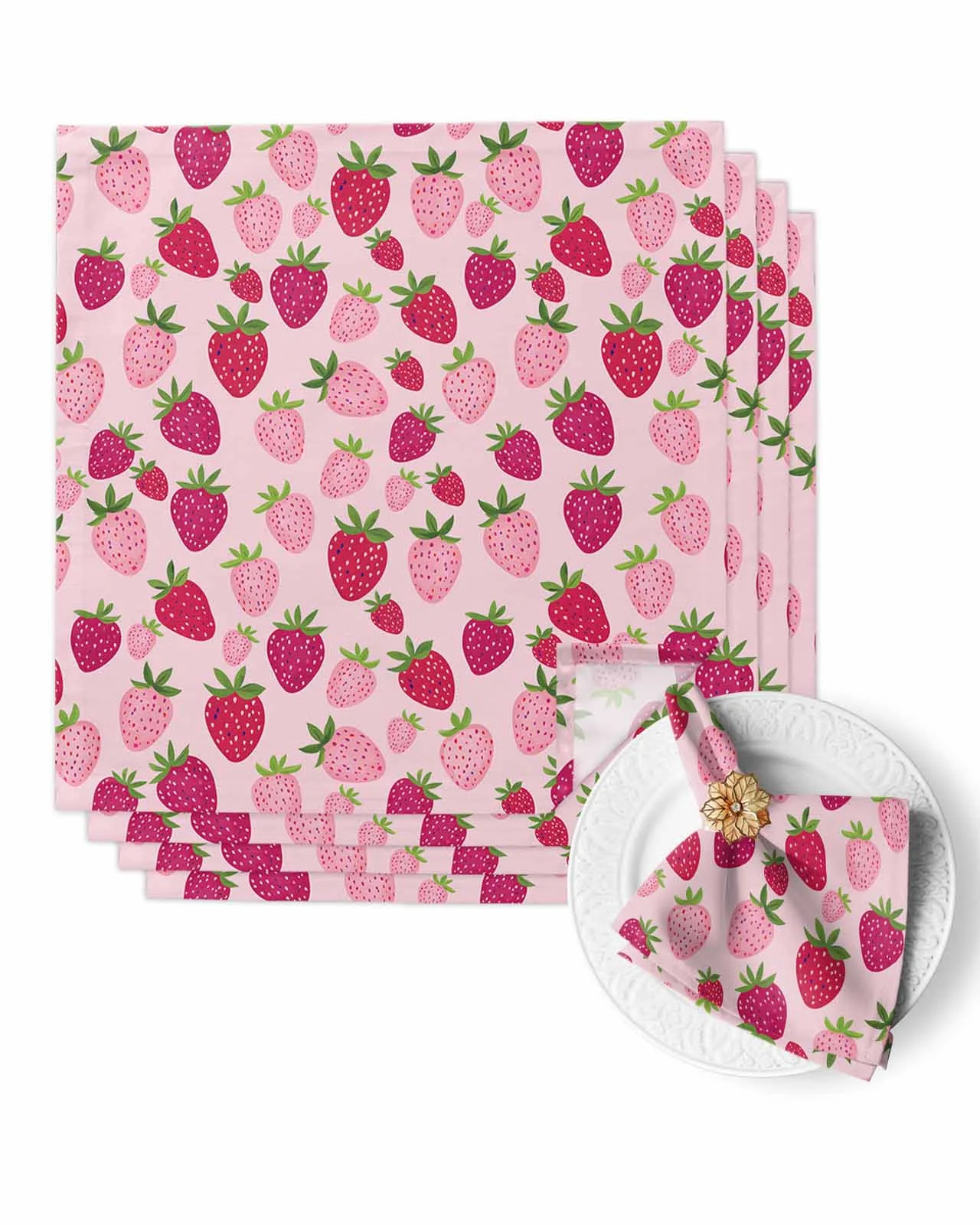 Cloth Napkins Rustic Strawberry on Pink Washable Soft Kitchen Dinner Napkin Set of 4,Watercolor F... | Walmart (US)