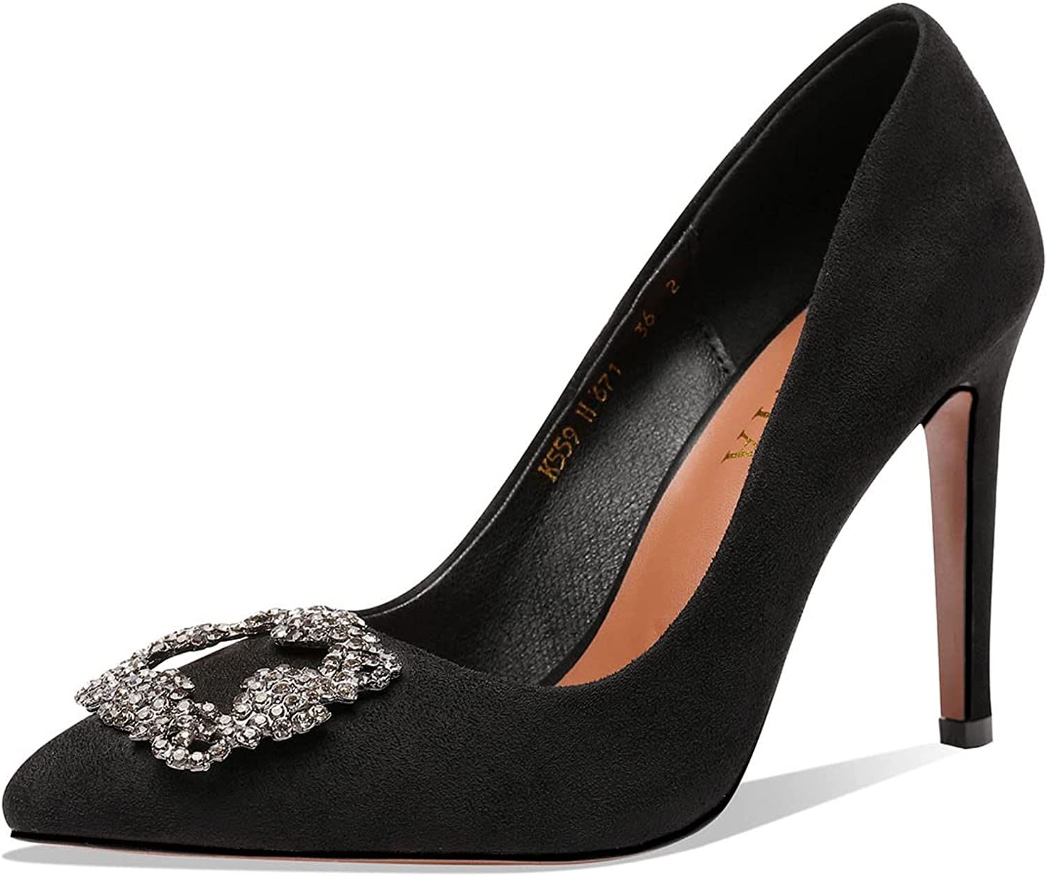 ARQA Women's Pointed Toe Pumps,Rhinestones High Heels Slip On Stiletto Pump Shoes - Walmart.com | Walmart (US)