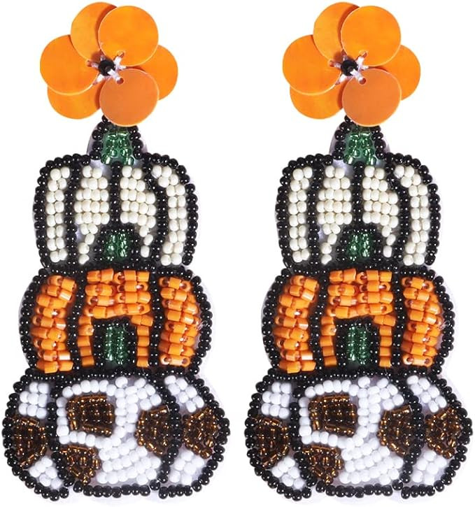 Halloween Element Beaded Earrings - Handmade Pumpkin, Skull, Ghost and bat Design for Halloween P... | Amazon (US)