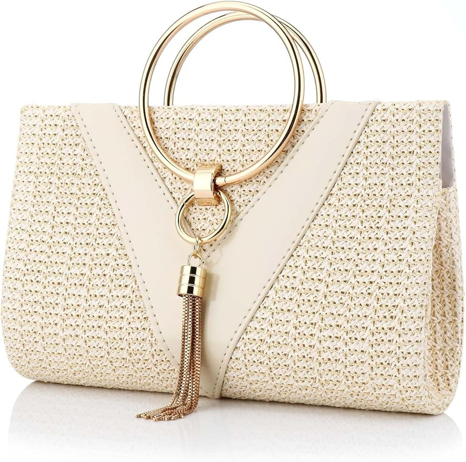 YYW Summer Beach Straw Evening Bag,Straw Clutch Purse Straw Handbag Shoulder Bag Top-handle Bag | Amazon (US)