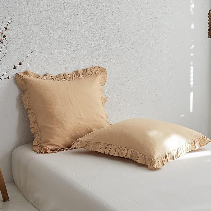 Simple&Opulence 100% Linen Euro Sham Covers with Ruffle, 26x26 Inch Pillow Covers Set of 2, Euro ... | Amazon (US)