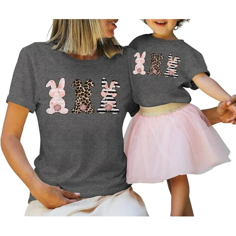 Family Matching Easter Outfits Women Toddler Kid Girl Easter Shirt Mommy And Me Bunny T-Shirt Sho... | Walmart (US)