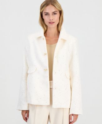CeCe Women's Tweed Bow-Button Lady Jacket - Mauve Sequin Brush Twill | Macy's