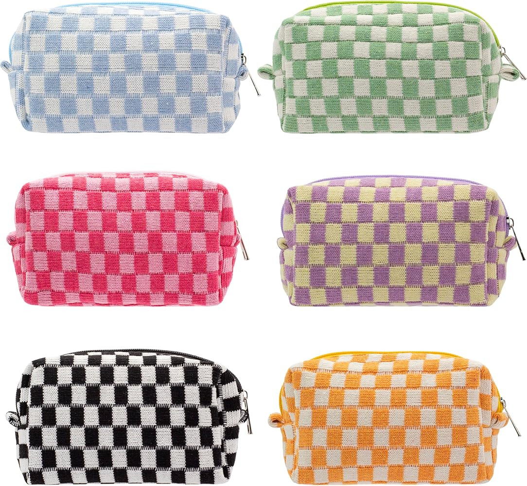 PAZIMIIK Checkered Makeup Bag for Purse Portable Zipper Make Up Pouch Small Cosmetic Case for Tra... | Amazon (US)