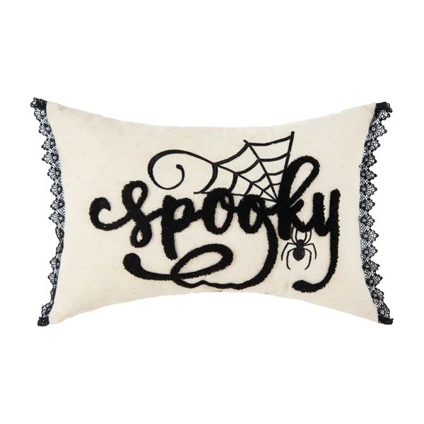 Aston-John Spooky Black And White Embroidered Throw Pillow | Wayfair North America