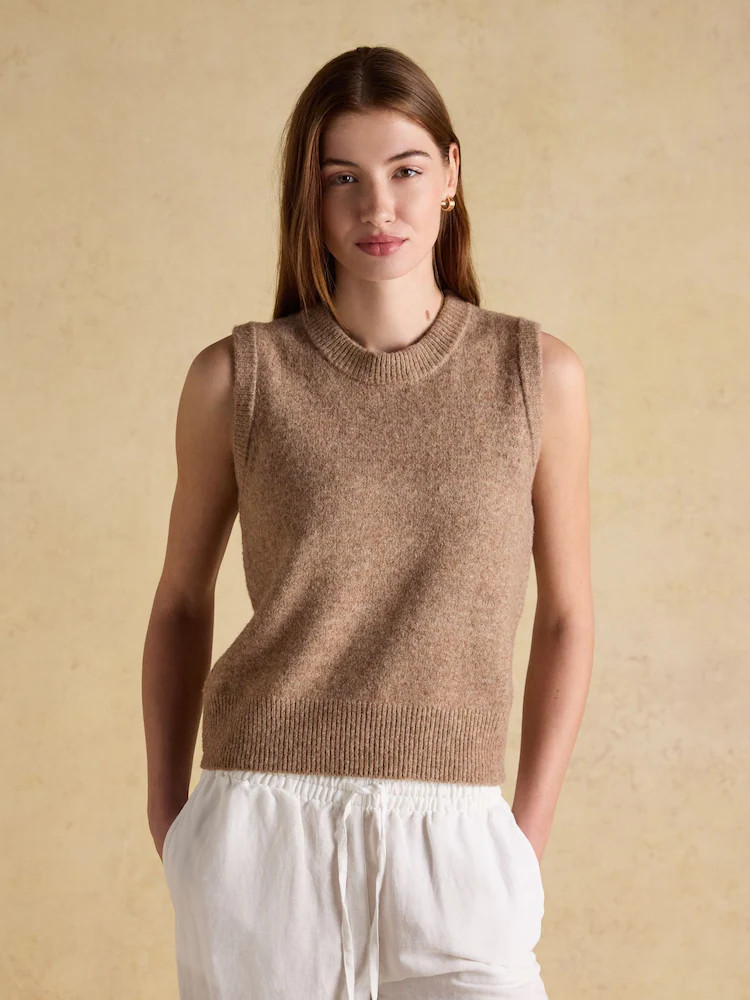 Joules Holly Tan Knitted Crew Neck Vest | Next US