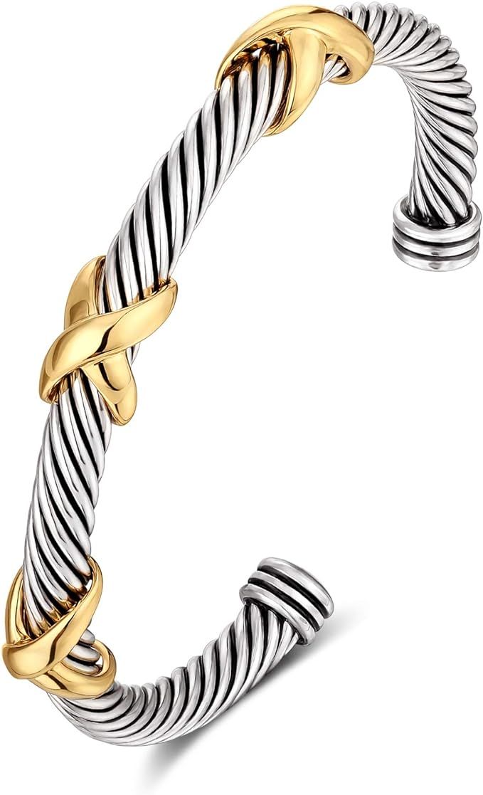 ORATIGOR Cable Cuff Bangle for Women Statement Twisted Cable Wire Bangles Bracelet Designer Brand... | Amazon (US)