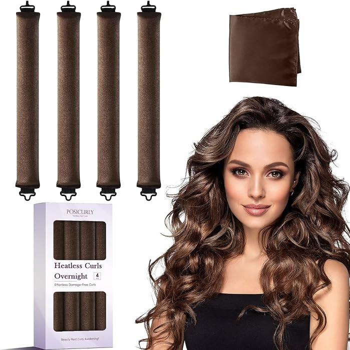 Heatless Curls Overnight Hair Curlers - 4 Pcs No-Heat Curling Rod to Sleep In,Velvet Hair Rollers... | Amazon (US)
