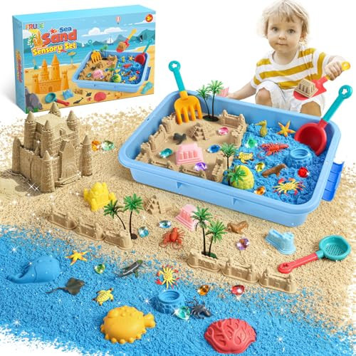 FRUSE Ocean Sensory Bin,Play Sand Art Kit with 2.2lbs Play Sand,12 Sea Animal Toys,Sand Molds,Role Play Beach Toy Sandbox Toys for Toddlers 3 4 5 6 7 | Amazon (US)