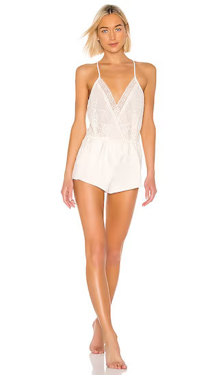 Flora Nikrooz Genevive Charmeuse Lace Romper in Ivory. - size XS | Revolve Clothing (Global)