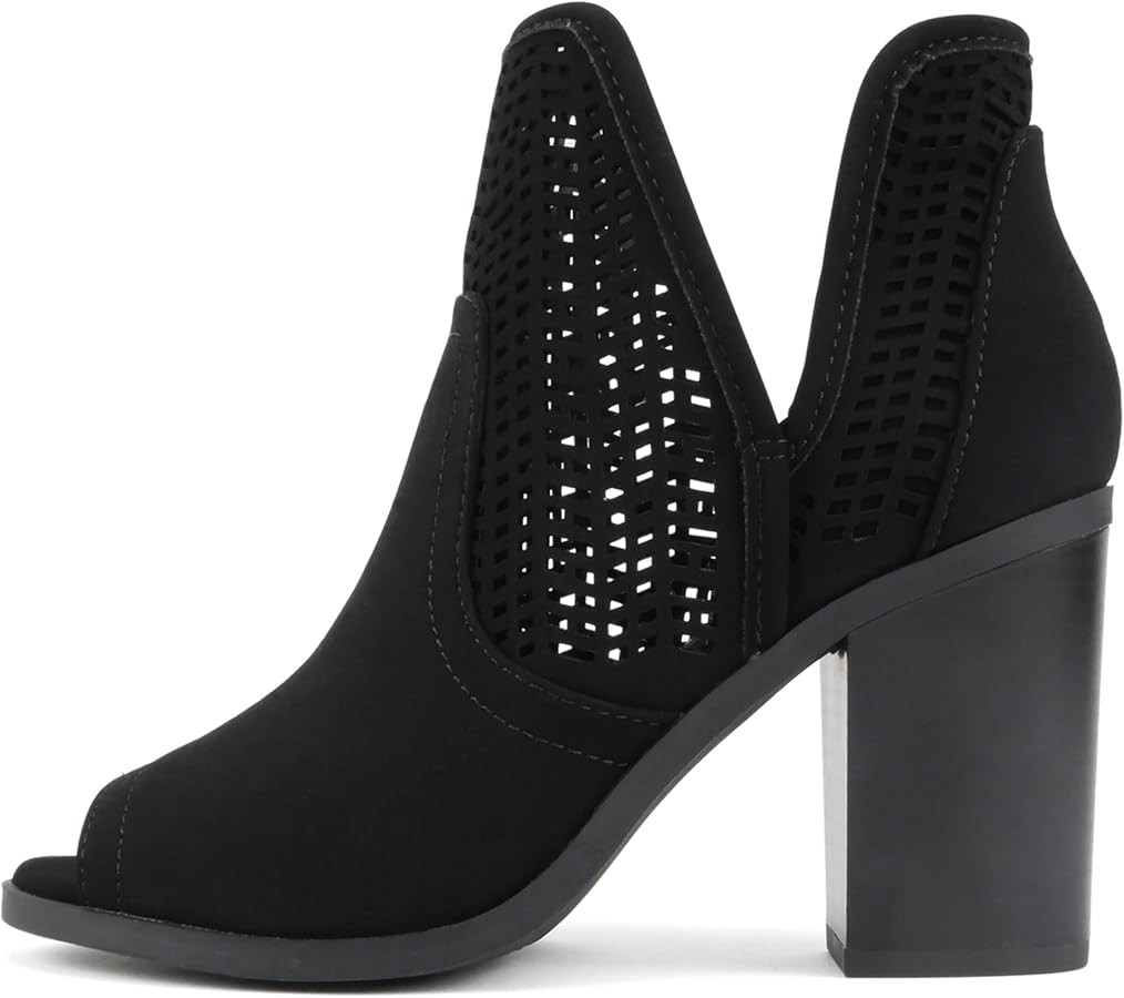 Soda Cathy ~ Women Peep Toe Closed-Back Geometric Cut High Heel Ankle Boots | Amazon (US)