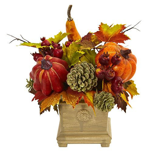 Nearly Natural 11” Pumpkin/Gourd/Berry/Leaf Artificial Arrangement | HSN