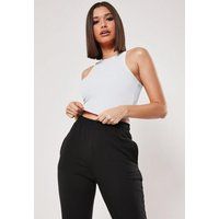 White Crinkle Rib Racer Neck Crop Top | Missguided (US & CA)