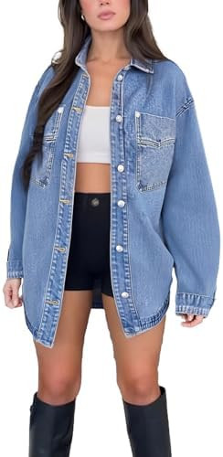 Womens Denim Jacket Wash Jean Jacket Coats With Pockets | Amazon (US)