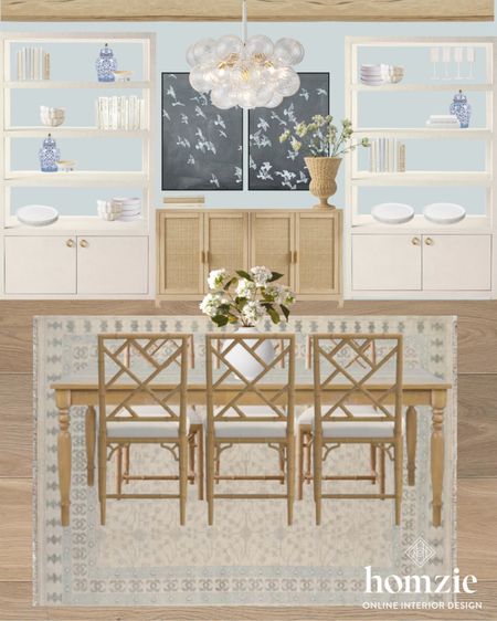 Ballard inspired dining room design! Perfect blend of coastal & traditional. Were obsessed with these dining chairs, coastal rug, cloud chandelier, and sideboard 

#LTKhome #LTKsalealert #LTKstyletip