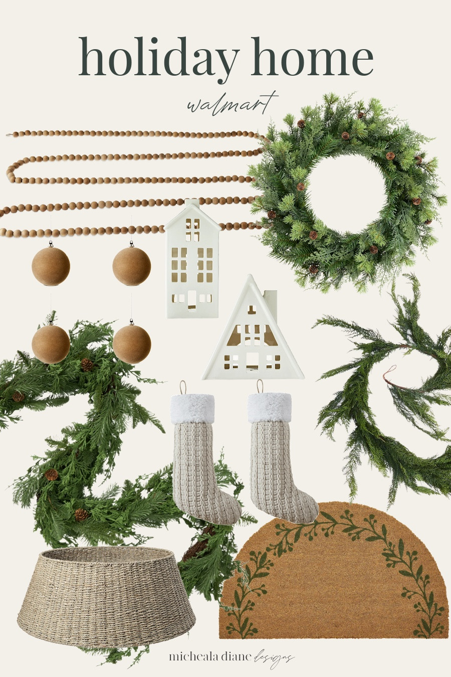Neutral Christmas decor from @walmart. Affordable Christmas garlands, wreaths stockings and ornaments. 

#LTKHome #LTKHoliday #LTKSeasonal