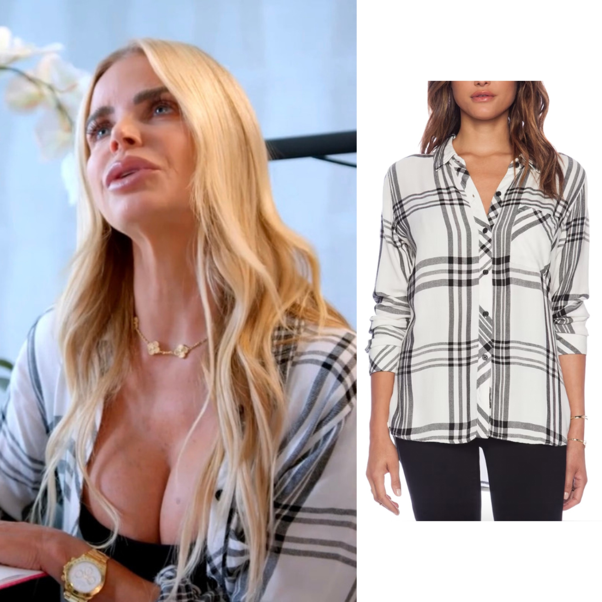 Alexia Echevarria’s White and Black Plaid Button Down Shirt