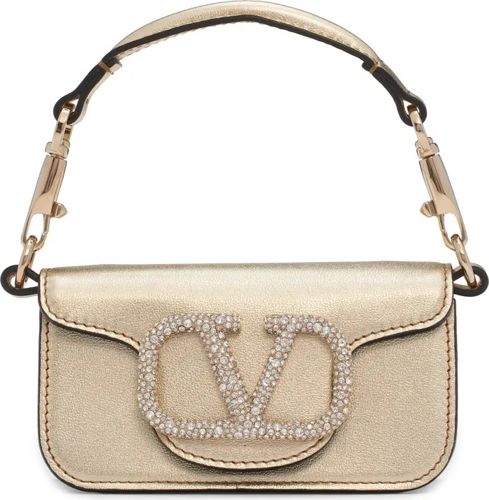 Valentino Garavani Mini Locò VLOGO Crystal Detail Metallic Leather Shoulder Bag | Nordstrom | Nordstrom