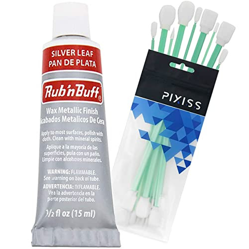 Rub n Buff Wax Metallic Silver Leaf, Rub and Buff Finish, 0.5-Fluid Ounce, Pixiss Blending and Application Tools for Applying Metallic Wax Paint | Amazon (US)