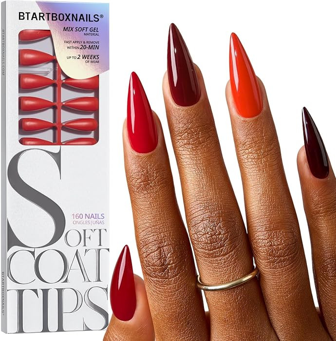 BTArtboxnails Press On Nails, Long Stiletto Red Fake Nails, 160Pcs | Amazon (US)