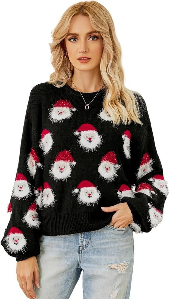 Yimoon Ugly Christmas Sweater for Women Xmas Holiday Party Funny Santa Sweater Cute Cropped Knitt... | Amazon (US)