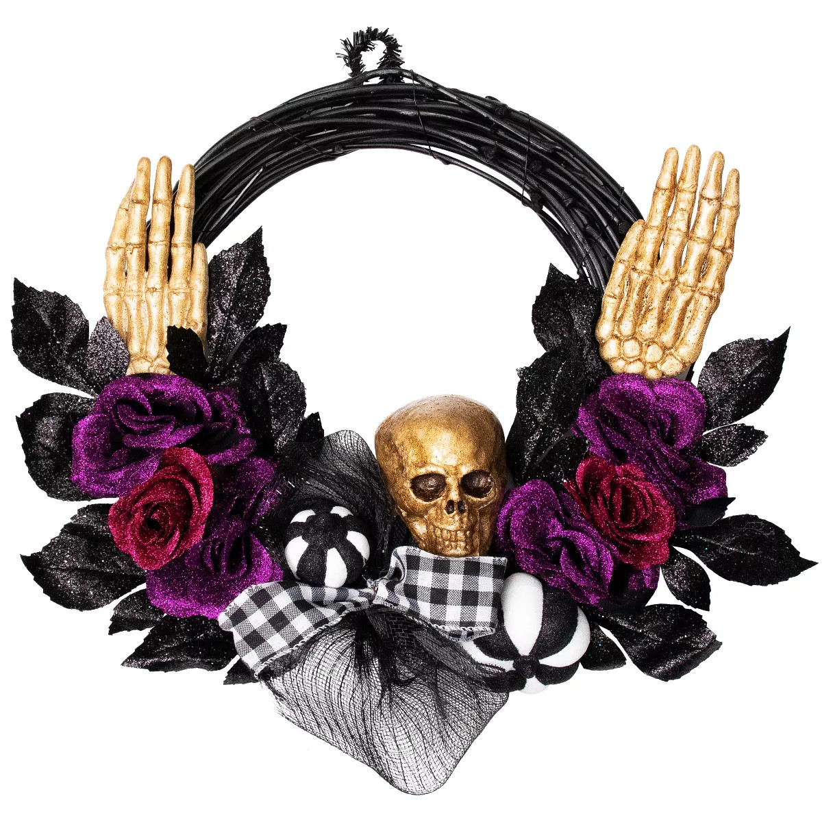 Northlight Skeleton with Glittered Roses Artificial Halloween Twig Wreath - 22" - Unlit | Target
