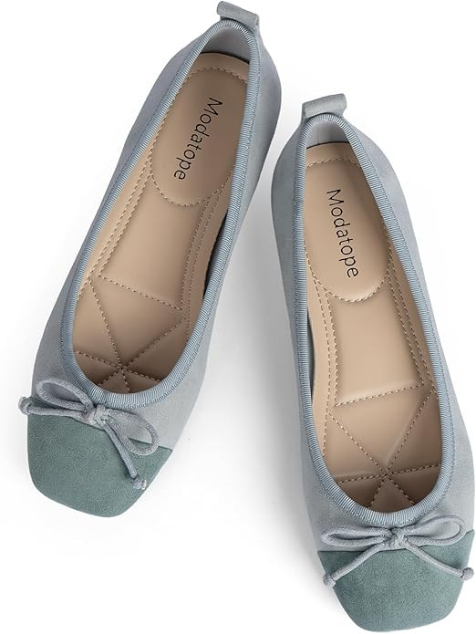 Modatope Ballet Flats with Bow Ballerina Closed Square Toe Slip on Bowknot Flats Shoes for Women ... | Amazon (US)