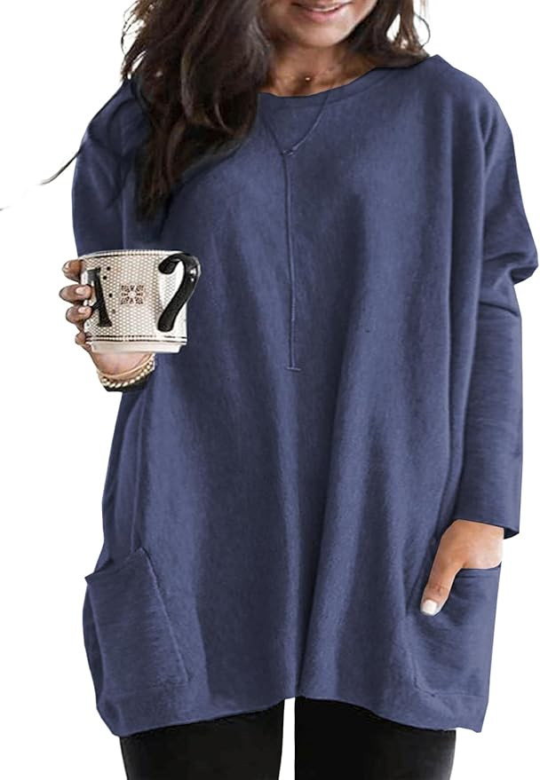 Eytino Womens Plus Size Long Sleeve Tops Crewneck Lightweight Sweatshirt Loose Casual Oversized T... | Amazon (US)