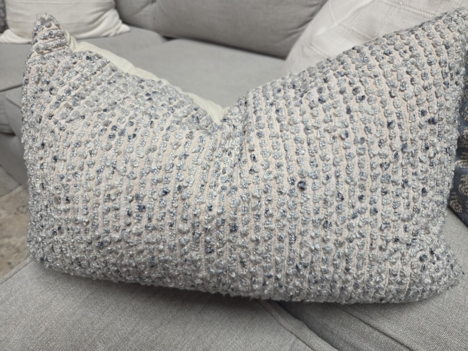 Allorry Decorative Lumbar Pillow Cover 12x20 Cream Gray Striped Soft Wool Lumbar Throw Pillow Neutral Textured Boho Cushion Covers for Modern Farmhouse Sofa Bedroom Living Room Decor SY011-B12 | Amazon (US)