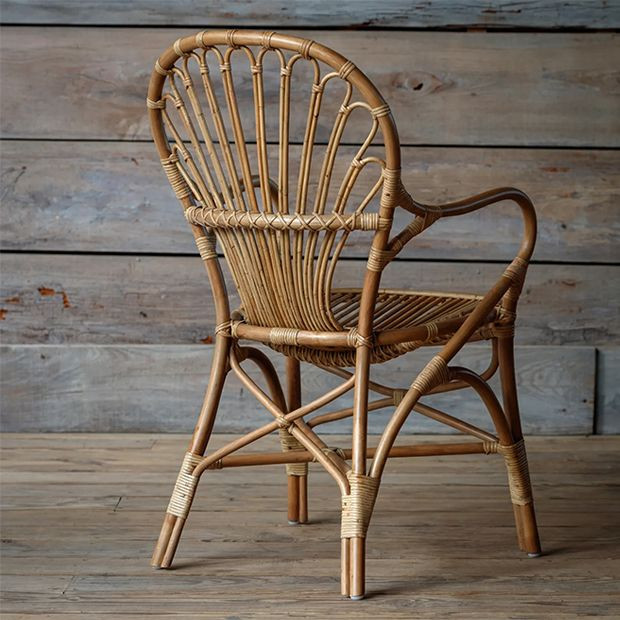 Curved Arm Rattan Dining Chair Set of 4 | SHIPS FREE | Antique Farm House