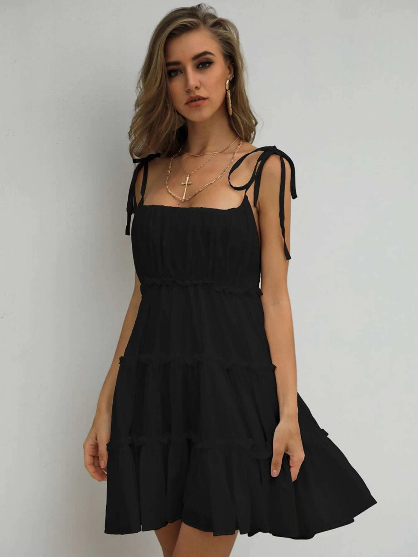 Missord Knot Straps Frill Trim Cami Dress | SHEIN