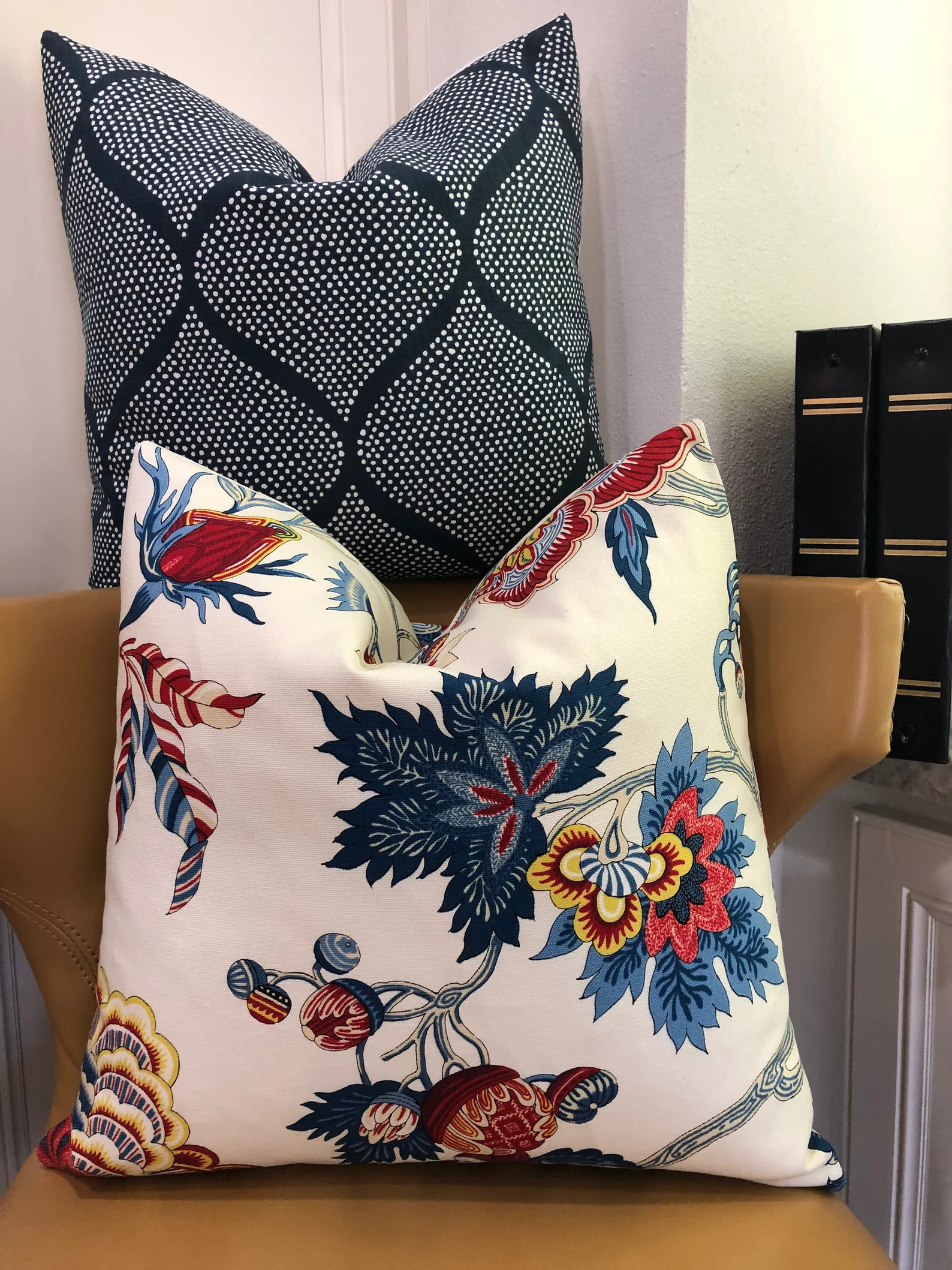 Red Blue Jacobean Decorative Pillow Cover, Iman Samoan Plantation Designer Floral French Country ... | Etsy (US)