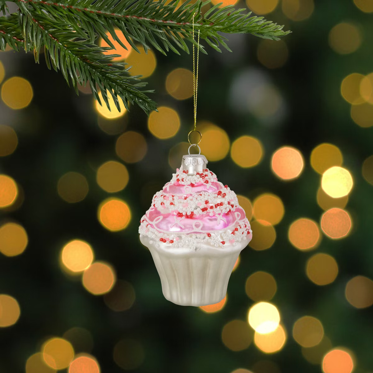 Northlight 4" Pink and White Cupcake with Sprinkles Glass Christmas Ornament | Target