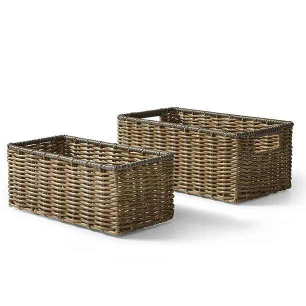 Better Homes & Gardens Brown Poly Rattan Storage Basket Set, 2-Piece - Walmart.com | Walmart (US)